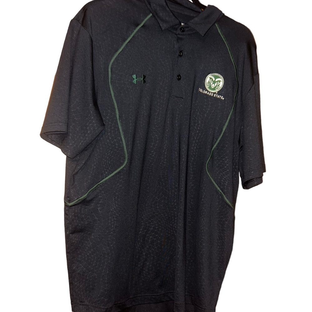 Men Under Armour Colorado State Rams Black green Polo Shirt Size Large L